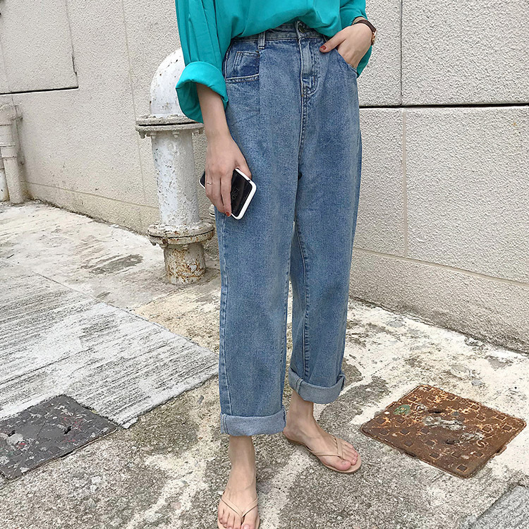 ボーイッシュスタイル ハイウエスト×ギャザー デニム パンツ