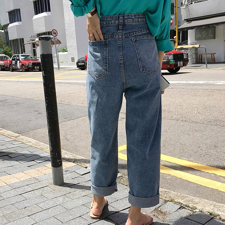 ボーイッシュスタイル ハイウエスト×ギャザー デニム パンツ