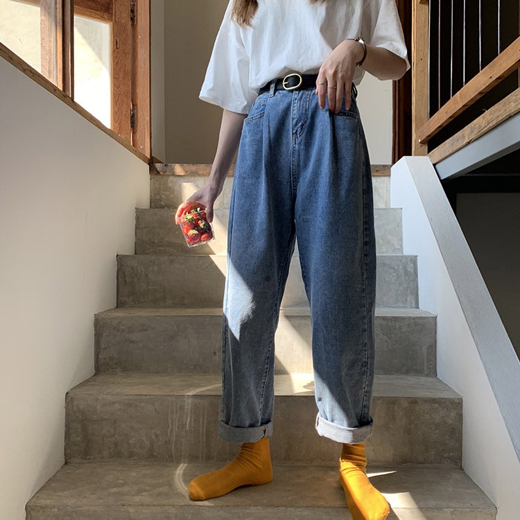 ボーイッシュスタイル ハイウエスト×ギャザー デニム パンツ