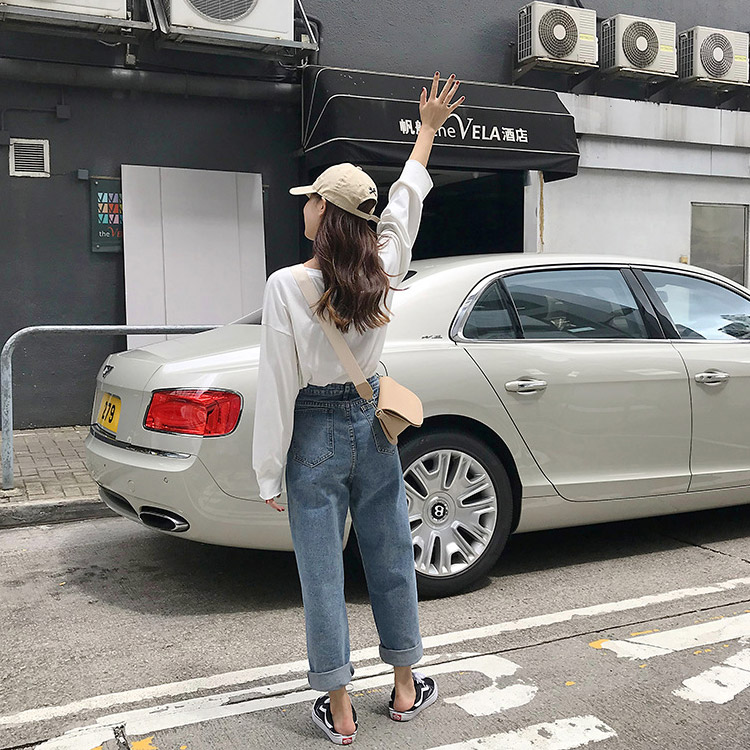 ボーイッシュスタイル ハイウエスト×ギャザー デニム パンツ