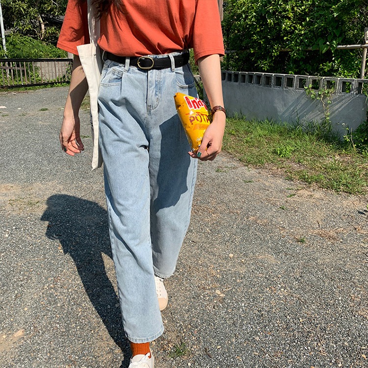 ボーイッシュスタイル ハイウエスト×ギャザー デニム パンツ