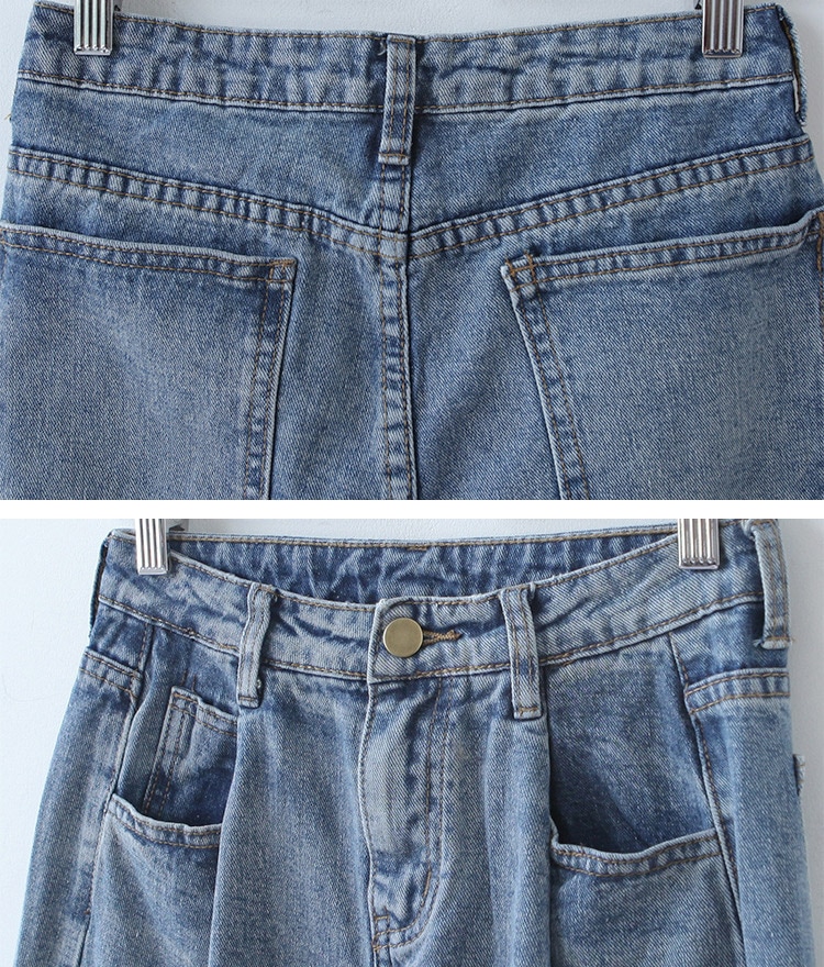 ボーイッシュスタイル ハイウエスト×ギャザー デニム パンツ