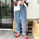 ボーイッシュスタイル ハイウエスト×ギャザー デニム パンツ