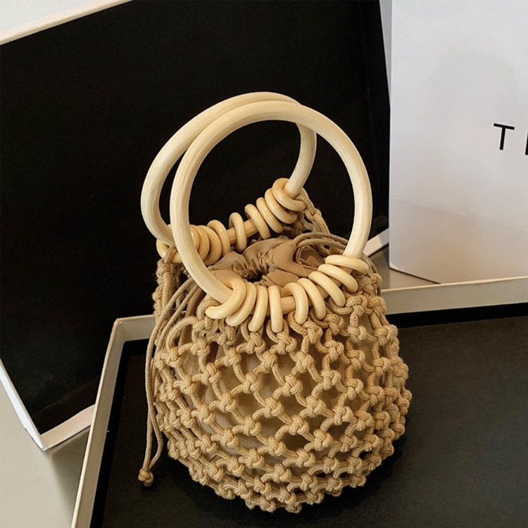 巾着付き メッシュ編み かごバッグ