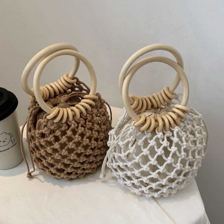 巾着付き メッシュ編み かごバッグ