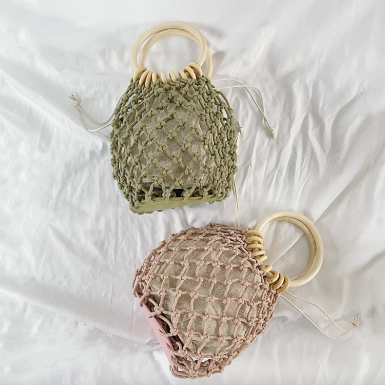 巾着付き メッシュ編み かごバッグ