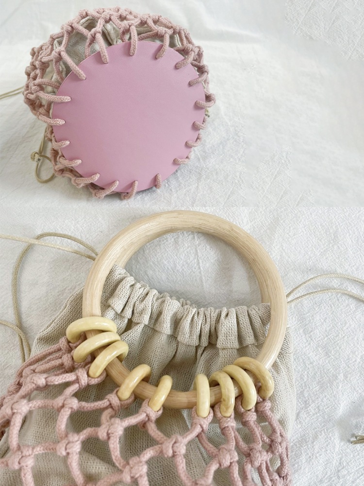 巾着付き メッシュ編み かごバッグ