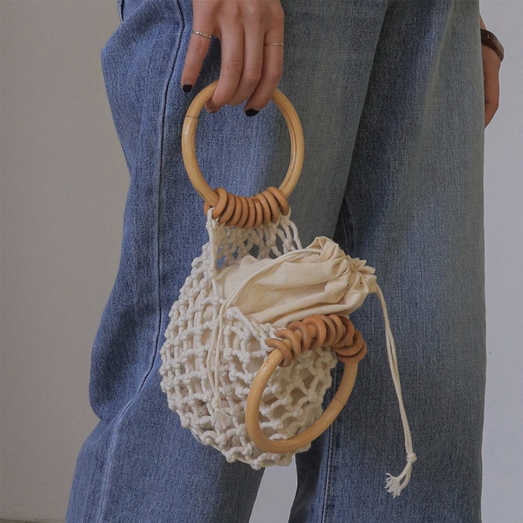 巾着付き メッシュ編み かごバッグ