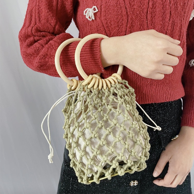 巾着付き メッシュ編み かごバッグ