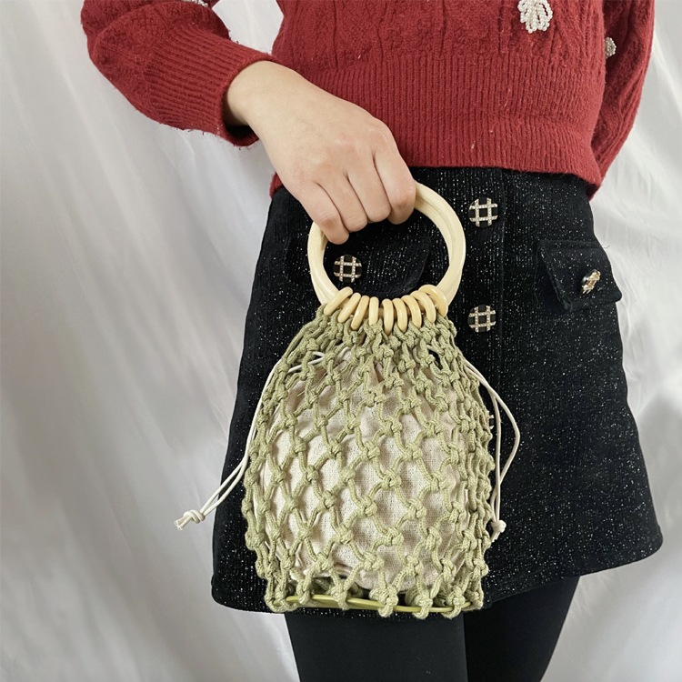 巾着付き メッシュ編み かごバッグ