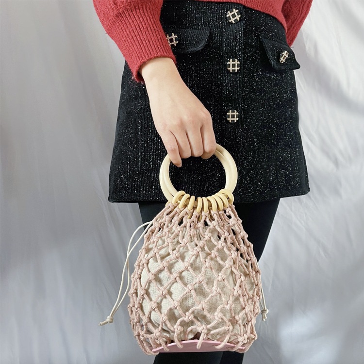 巾着付き メッシュ編み かごバッグ