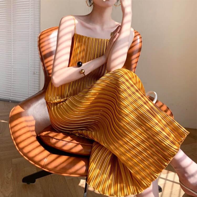 スクエアネック プリーツ キャミソール ロングワンピース