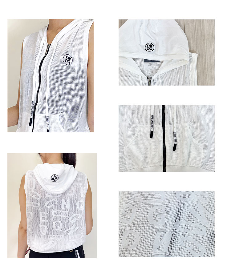 韓国ゴルフウェア フード付き シースルー ベスト