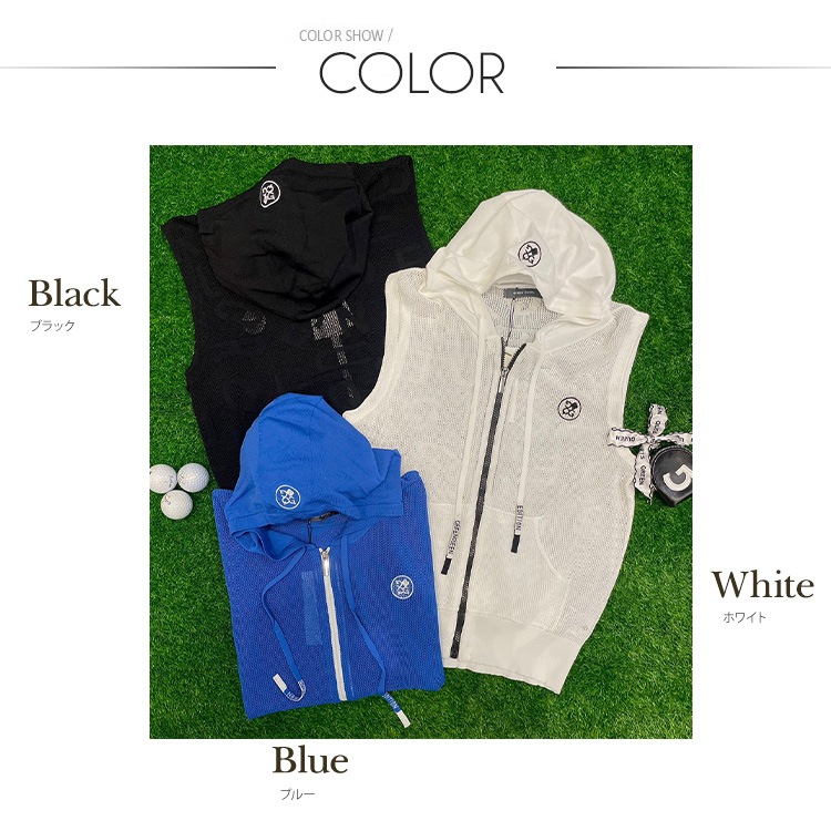 韓国ゴルフウェア フード付き シースルー ベスト