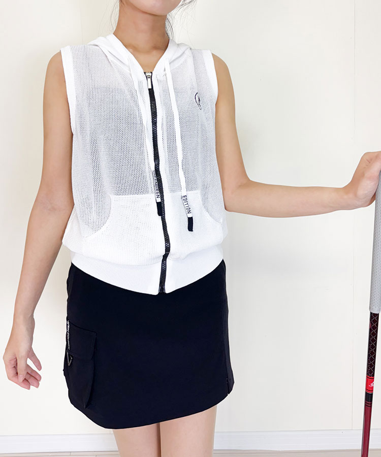 韓国ゴルフウェア フード付き シースルー ベスト