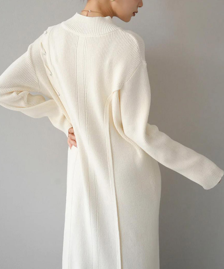 アシンメトリー 編み上げ リブニット ロングワンピース