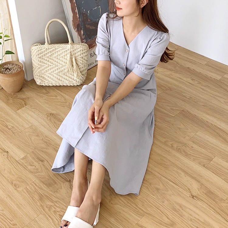 きれいめ フロントボタン ミモレ丈 ワンピース