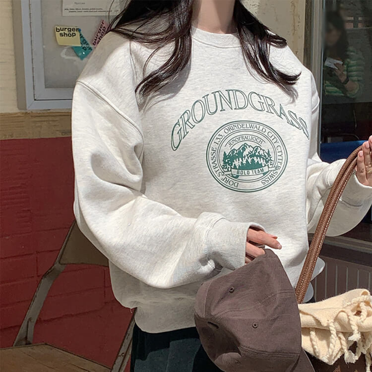 ゆったり 裏起毛 ロゴ スウェット トップス