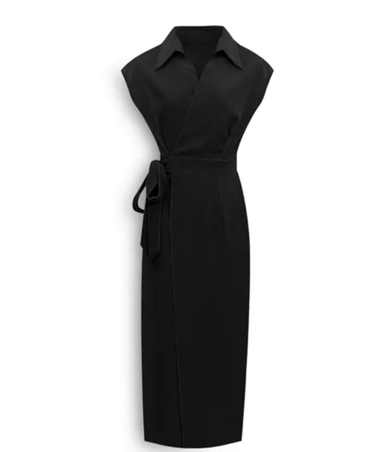 カシュクール リボン 半袖 ミモレ丈 ワンピース