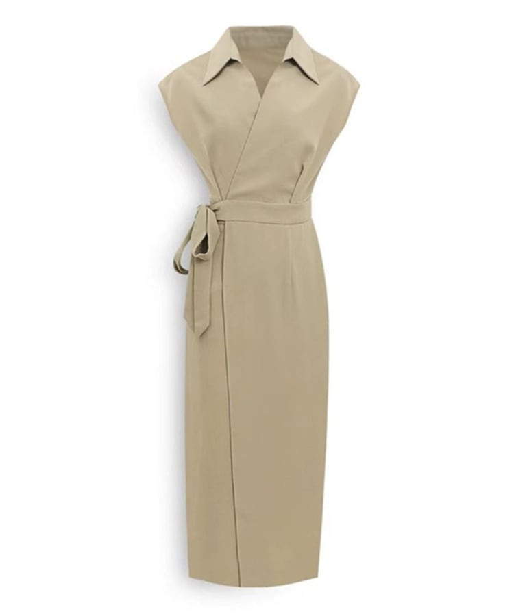 カシュクール リボン 半袖 ミモレ丈 ワンピース