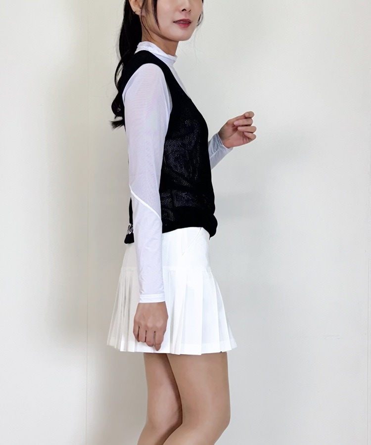 韓国ゴルフウェア レタリング刺繍 プリーツスカート