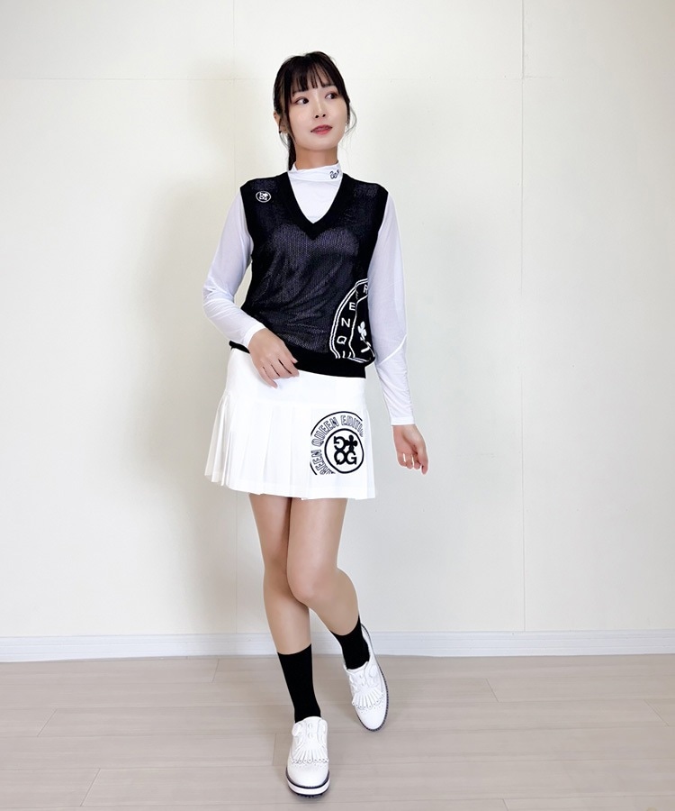 韓国ゴルフウェア レタリング刺繍 プリーツスカート