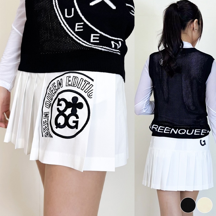 韓国ゴルフウェア レタリング刺繍 プリーツスカート