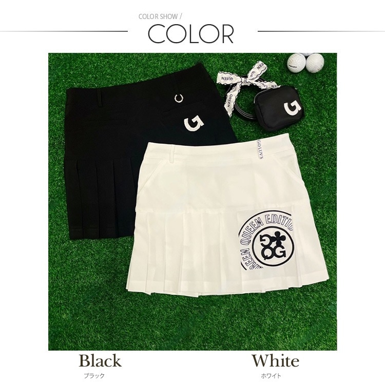 韓国ゴルフウェア レタリング刺繍 プリーツスカート