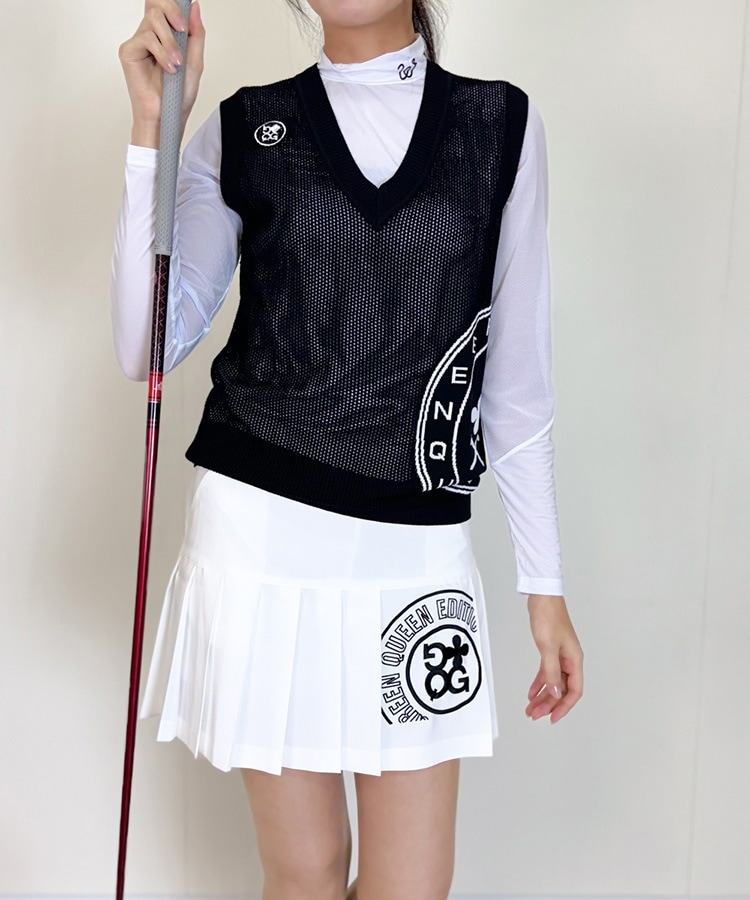 韓国ゴルフウェア レタリング刺繍 プリーツスカート