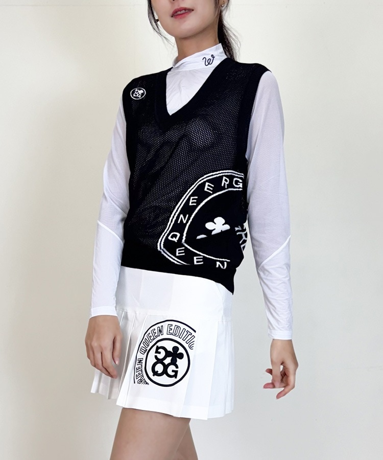 韓国ゴルフウェア レタリング刺繍 プリーツスカート