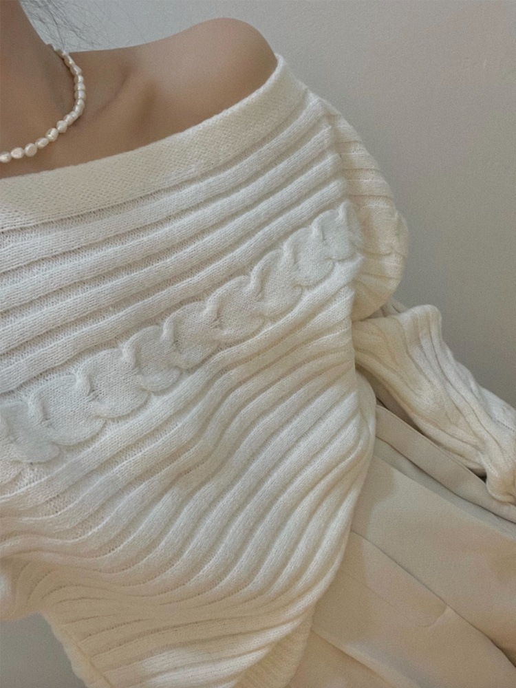 スラッシュドネック オフショルダー ドルマン袖 ニット