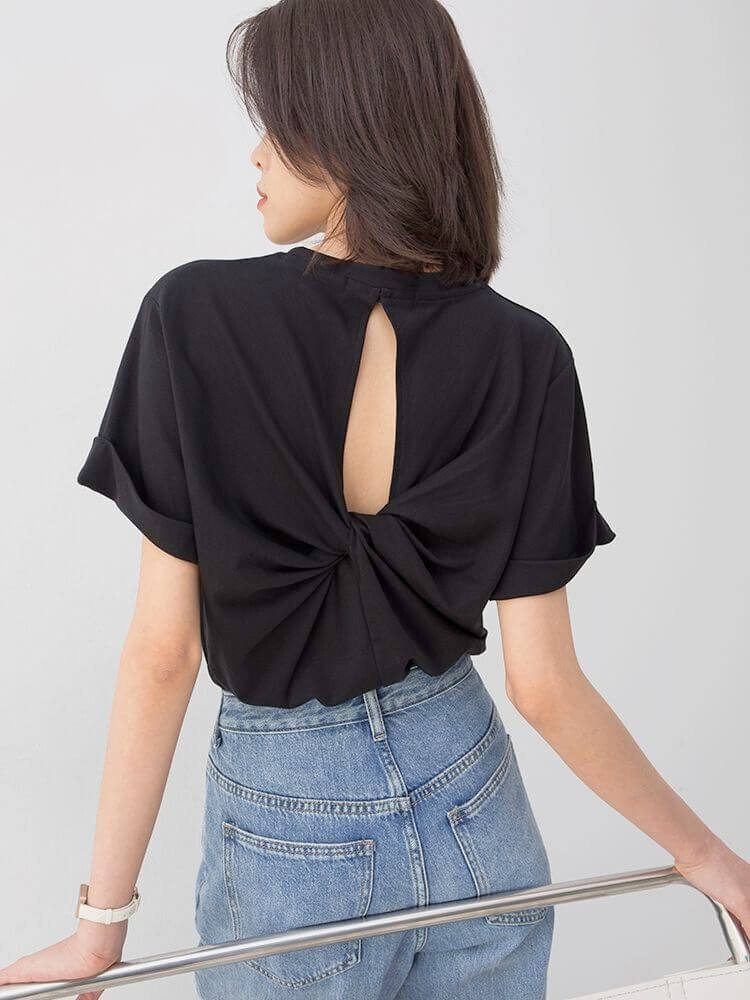 背中開き バッククロス 半袖 Tシャツ

