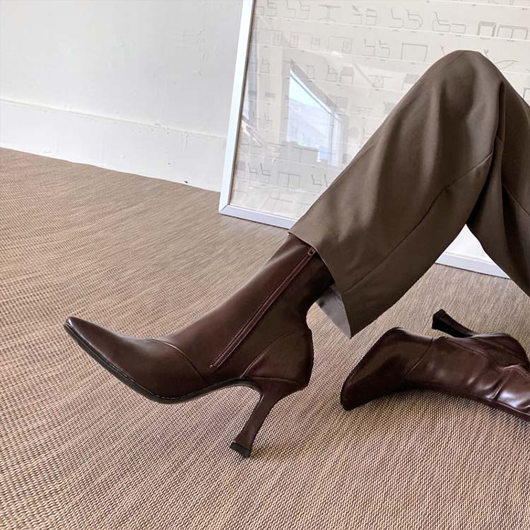 ポインテッドトゥ ハイヒール ミドルブーツ