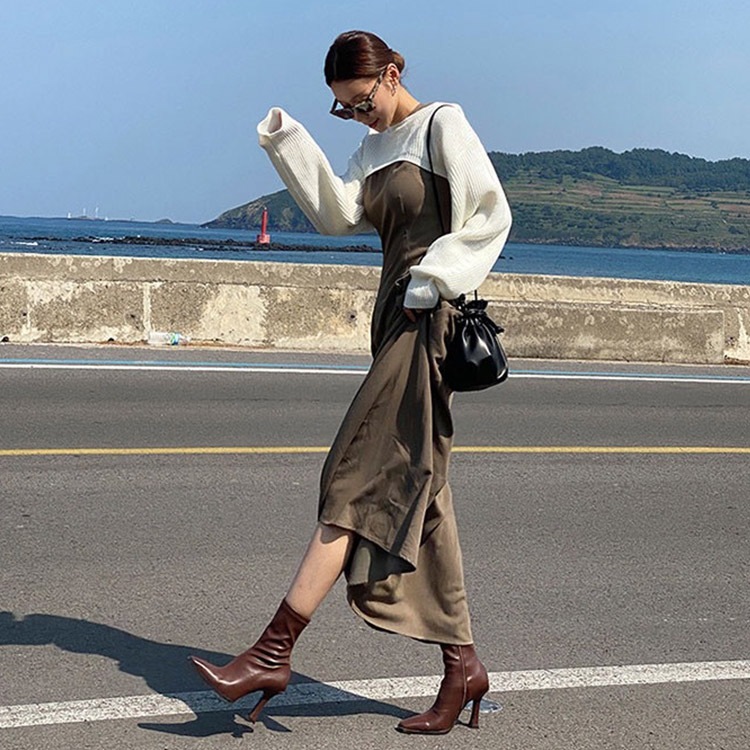 ポインテッドトゥ ハイヒール ミドルブーツ