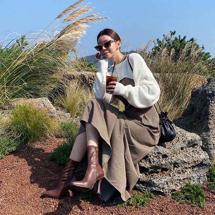 ポインテッドトゥ ハイヒール ミドルブーツ