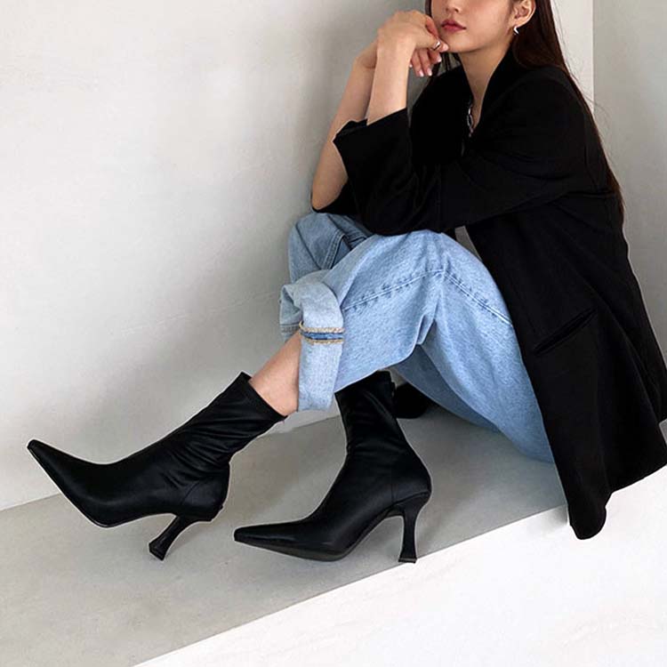 ポインテッドトゥ ハイヒール ミドルブーツ