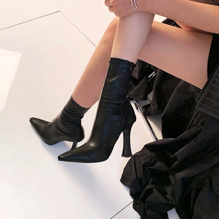 ポインテッドトゥ ハイヒール ミドルブーツ