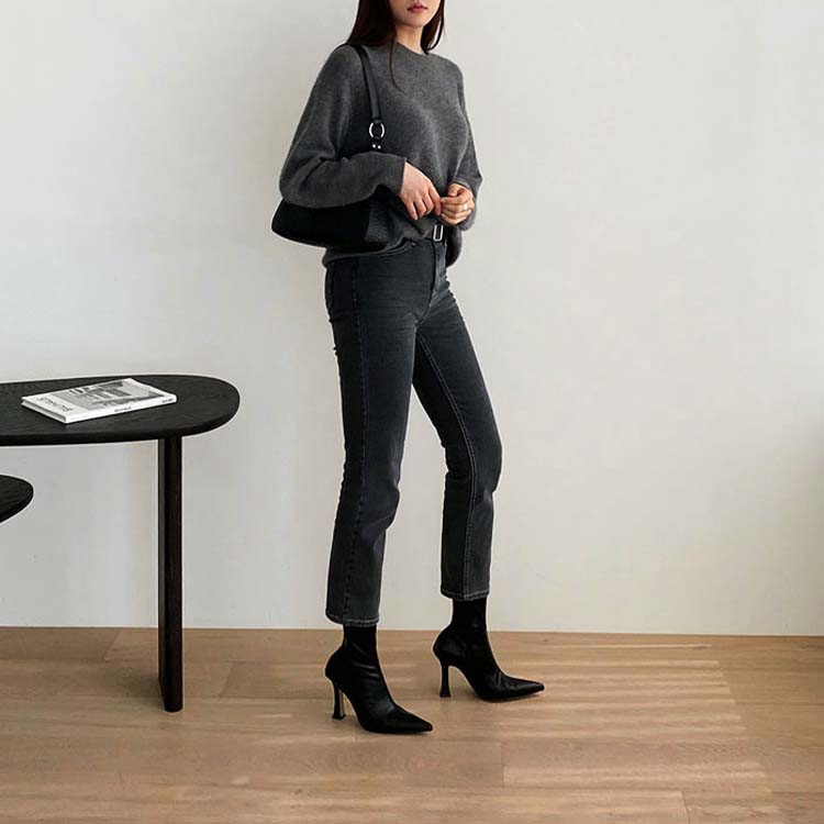 ポインテッドトゥ ハイヒール ミドルブーツ