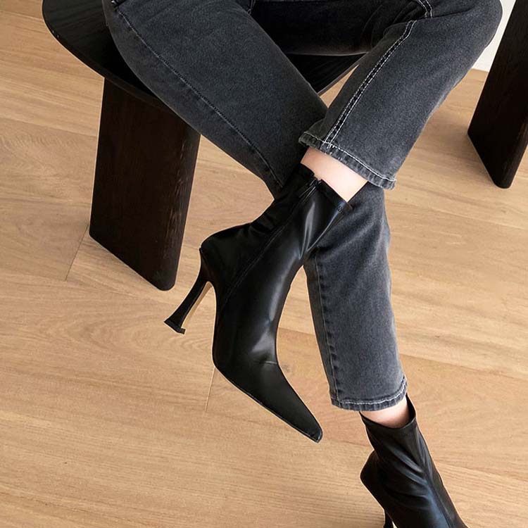 ポインテッドトゥ ハイヒール ミドルブーツ