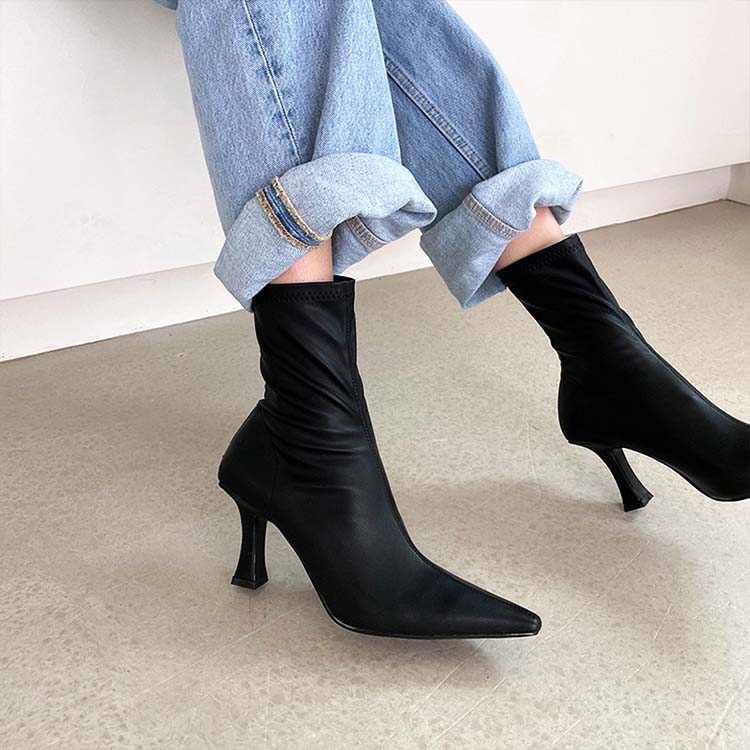 ポインテッドトゥ ハイヒール ミドルブーツ