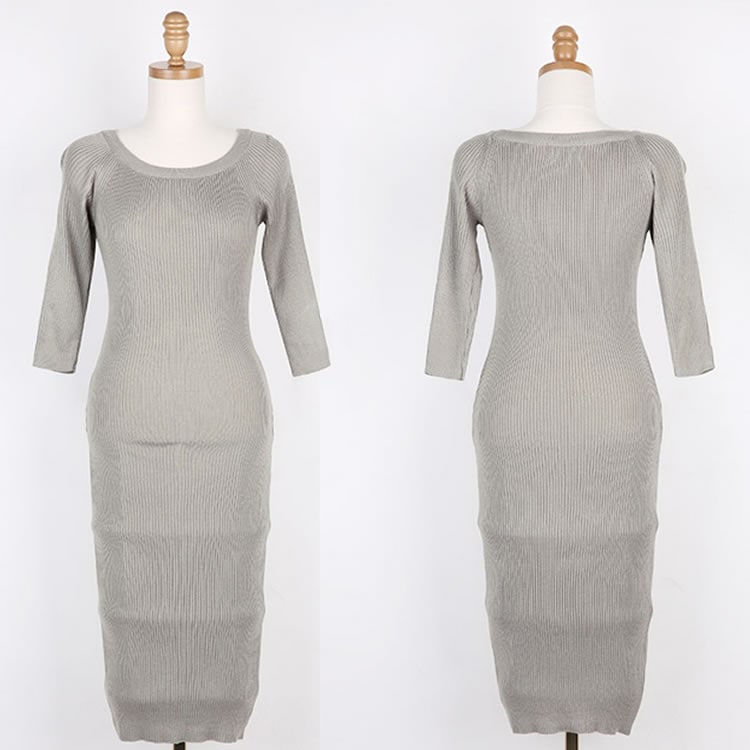 ボートネック タイトニットワンピース