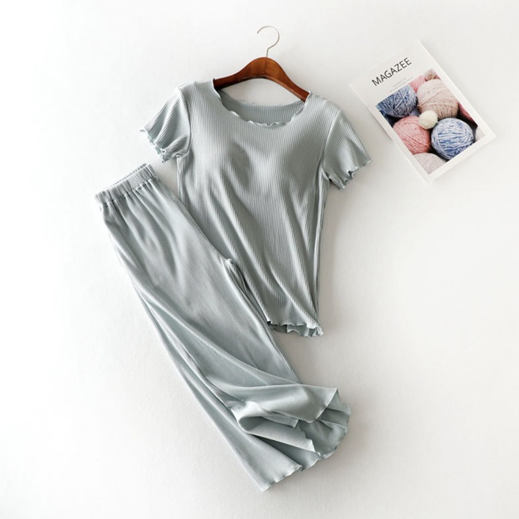 M-3L てろんと感 ブラカップ付き 半袖 七分丈 ルームウェア