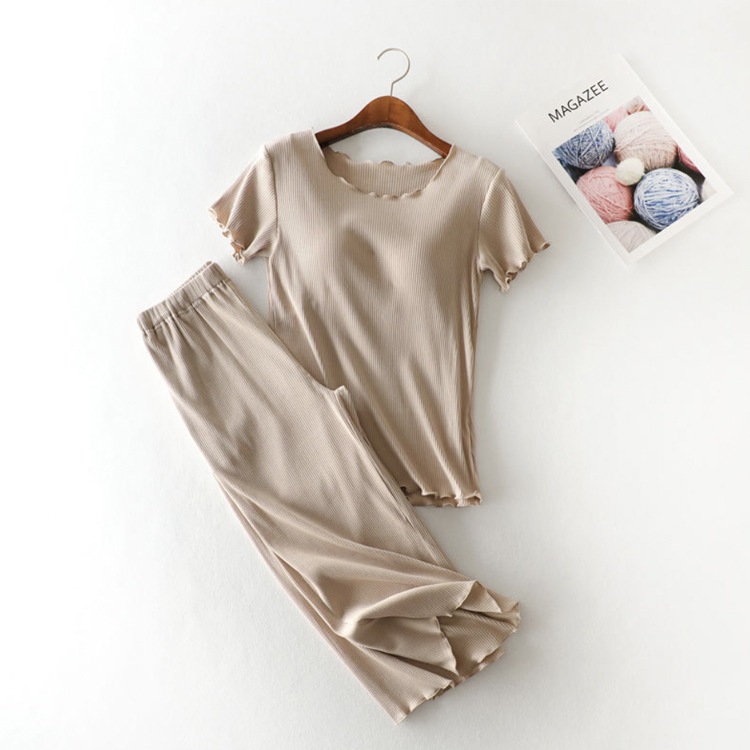 M-3L てろんと感 ブラカップ付き 半袖 七分丈 ルームウェア