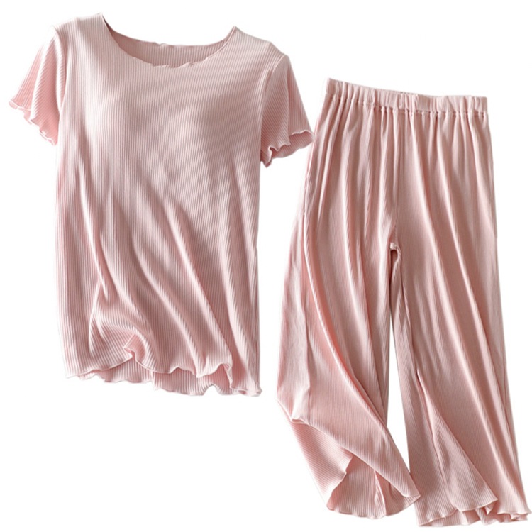 M-3L てろんと感 ブラカップ付き 半袖 七分丈 ルームウェア