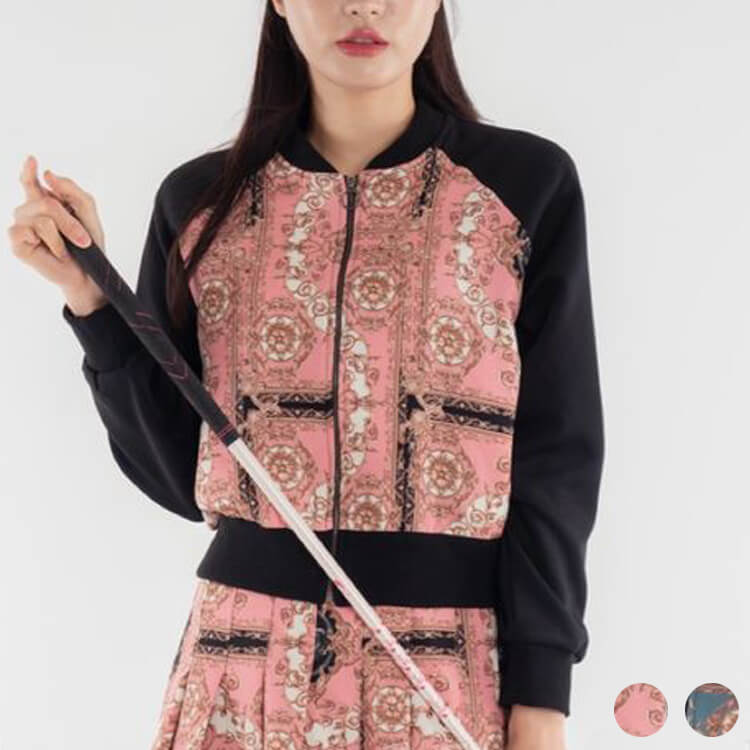 韓国ゴルフウェア スカーフ柄 MA-1 ジャケット アウター