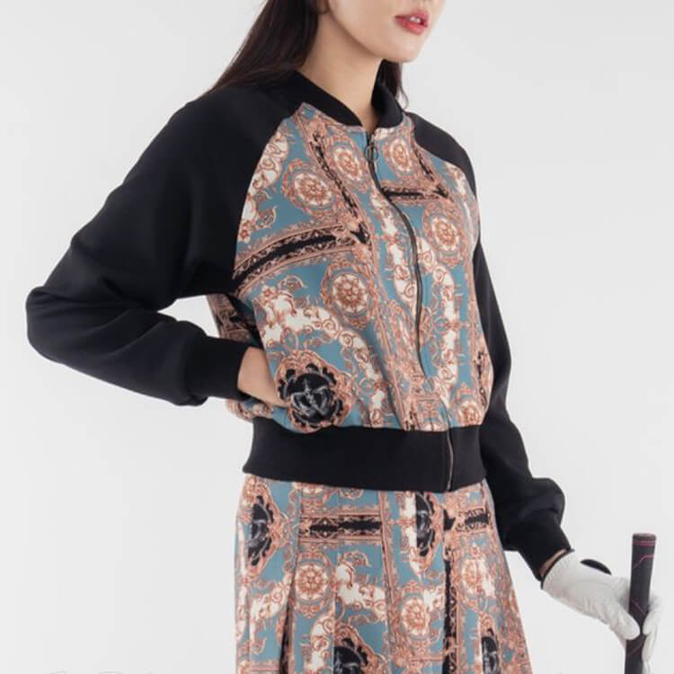 韓国ゴルフウェア スカーフ柄 MA-1 ジャケット アウター