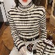 タートルネック ボーダー柄 長袖 ニット トップス