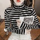 タートルネック ボーダー柄 長袖 ニット トップス