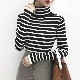 タートルネック ボーダー柄 長袖 ニット トップス