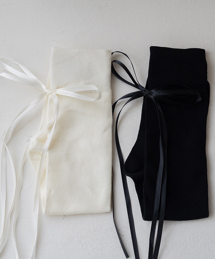 韓国ゴルフウェア バックリボン ハイソックス